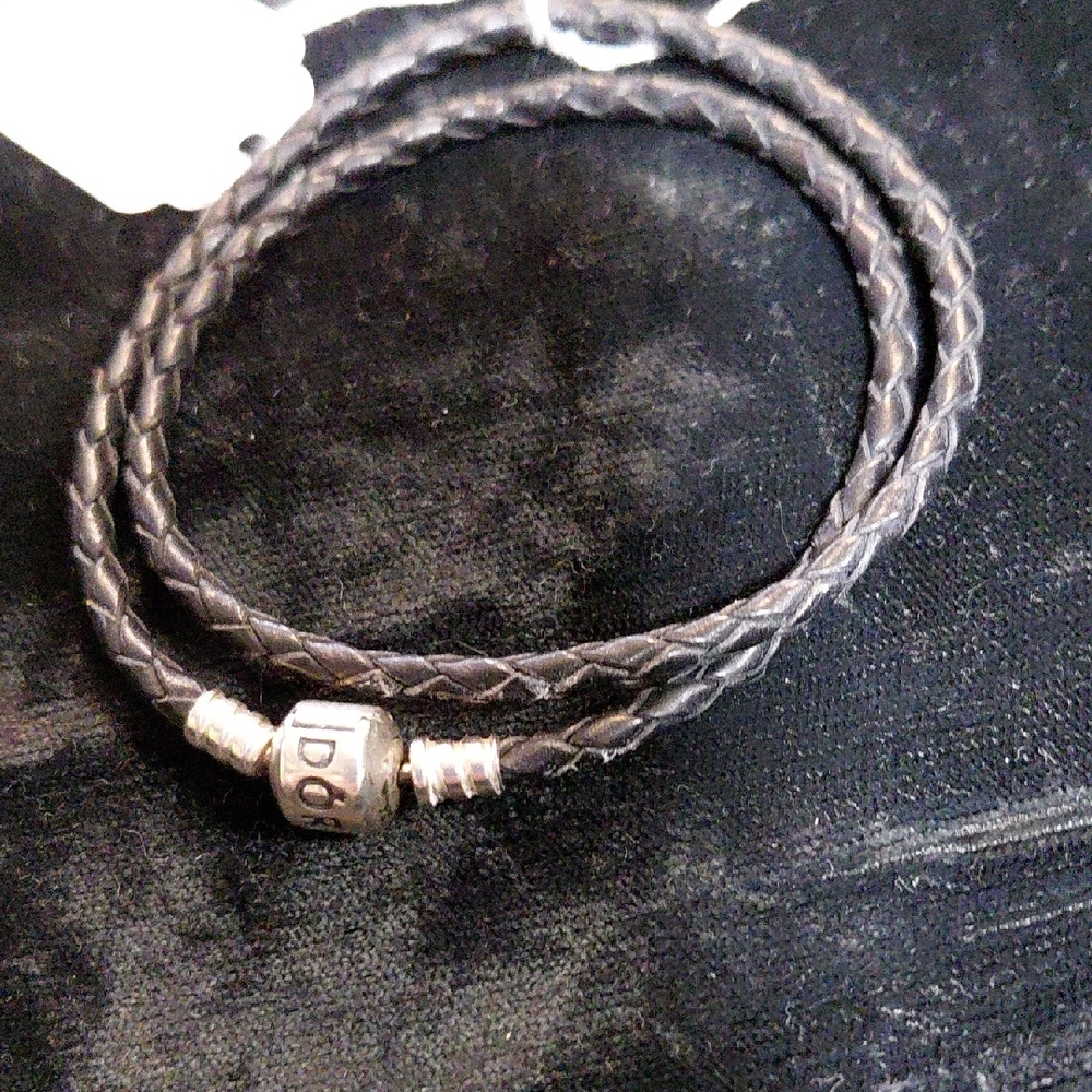 Pandora Black Leather Bracelet with Silver Charm